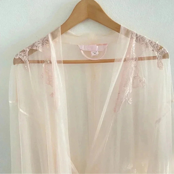 Victorias Secret See Thru Soft Pink Tulle Lace Tunic Robe Romantic Sexy Women M - Picture 3 of 11